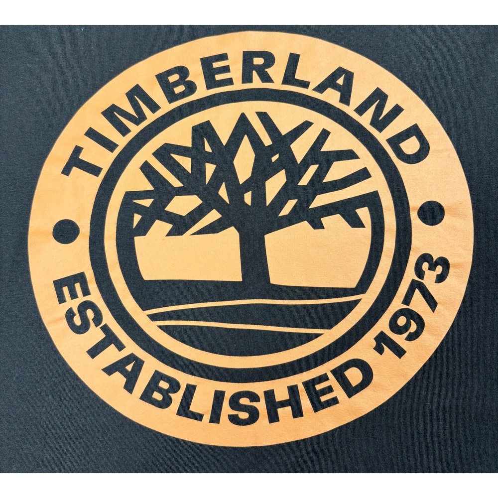 Timberland Mens XL Black Graphic T-Shirt Established 1973 Tree Logo Regular Fit - Picture 2 of 9
